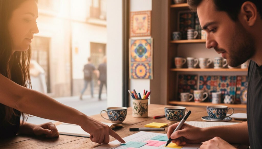 trabajando en canvas impreso en una tienda de Rusafa